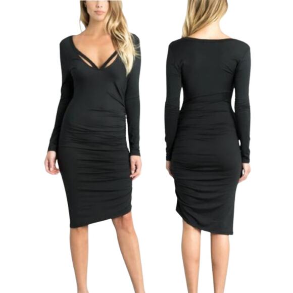 Laila Jayde Asymmetrical Shirred Dress in Black NWT Size XS - Picture 1 of 10